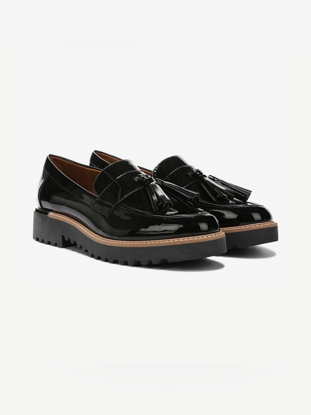 Franco Sarto Black Patent Tassel Lug Loafers